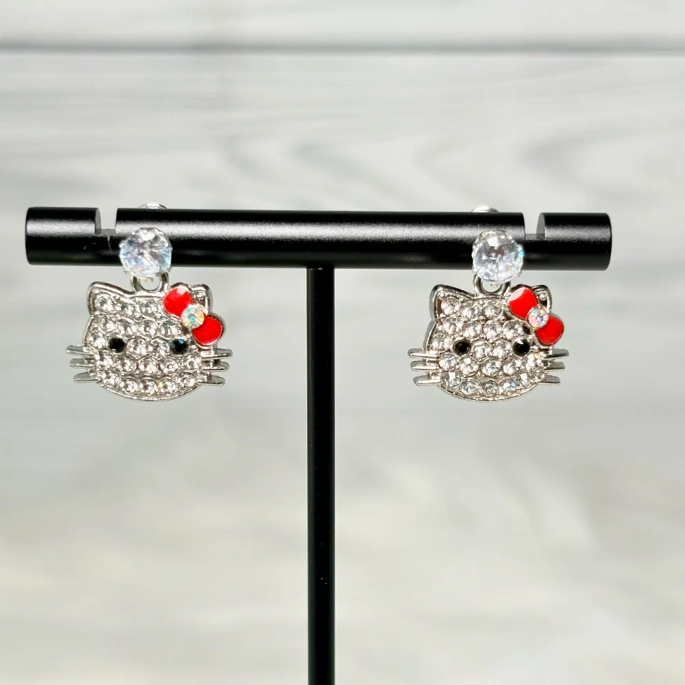 Hello Kitty‎ Crystal Earrings with Red Bow